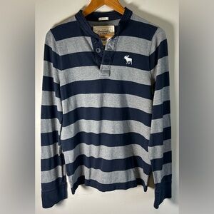 Abercrombie & Fitch Henley Shirt Mens XXL Navy Gray Stripes Muscle Y2K Rugby